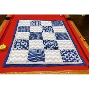 Baby Peanutshell Crib Quilt Patchwork Blue & White Clean